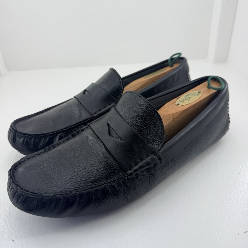 Donald Pliner Mens 10 Black Pebbled Leather Penny Loafers Driving Moc Shoes